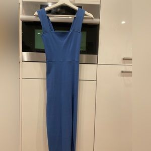 Blue cotton Reformation with a slit.